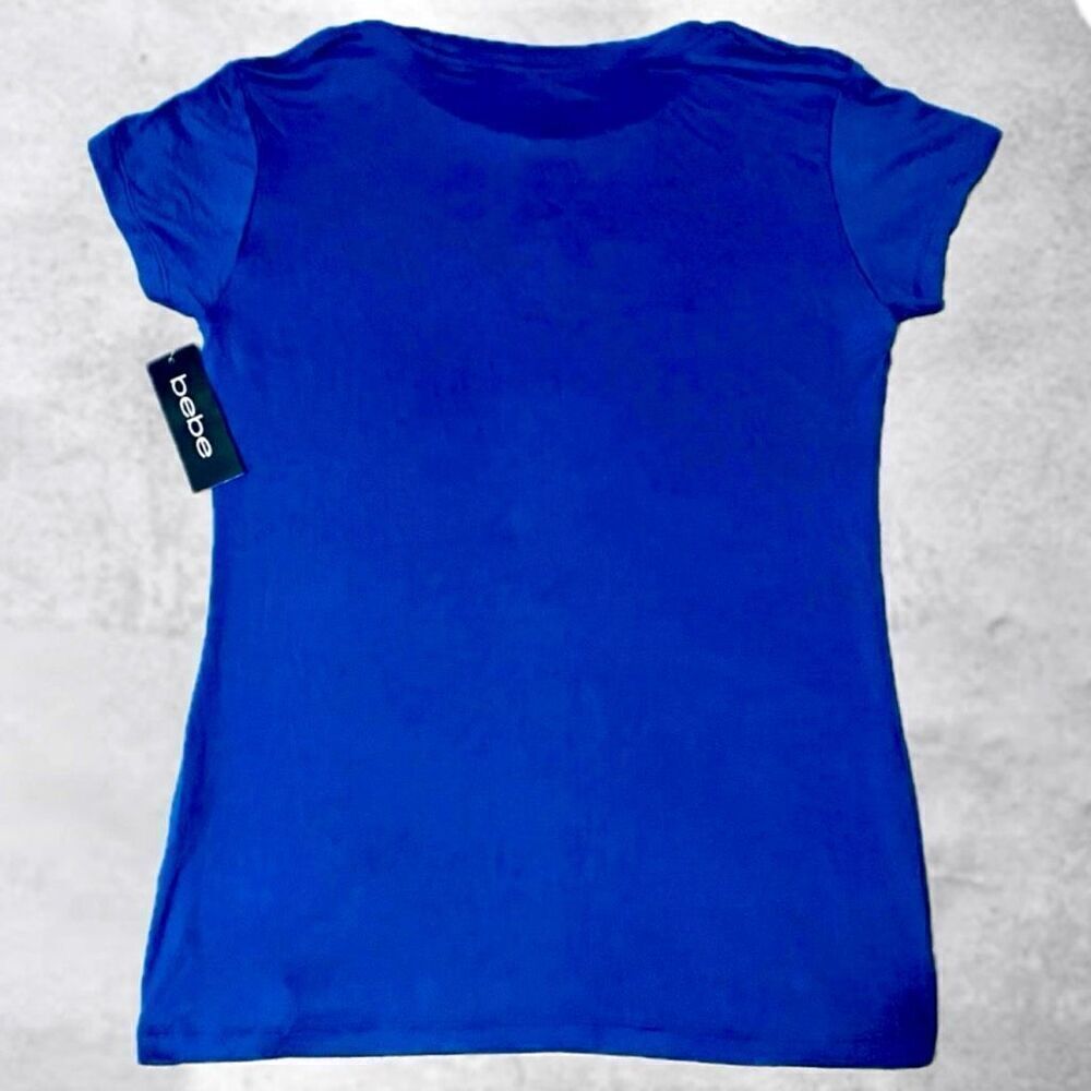 NWT Gorgeous bebe New York Sz L Navy Blue Seamless Stretchy Short Sleeve T-Shirt - Picture 9 of 12